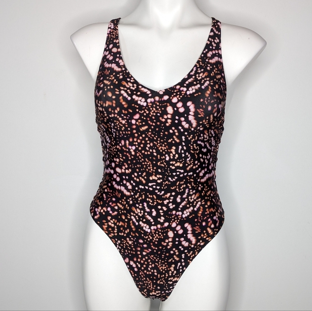 Victoria's Secret Black Red Scoop Neck Cross Back One Piece Swimsuit XS